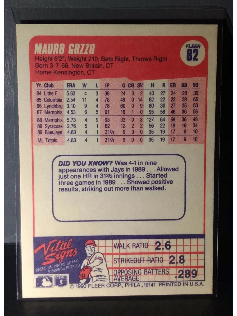 1990 Mauro Gozzo Fleer Baseball Card #82